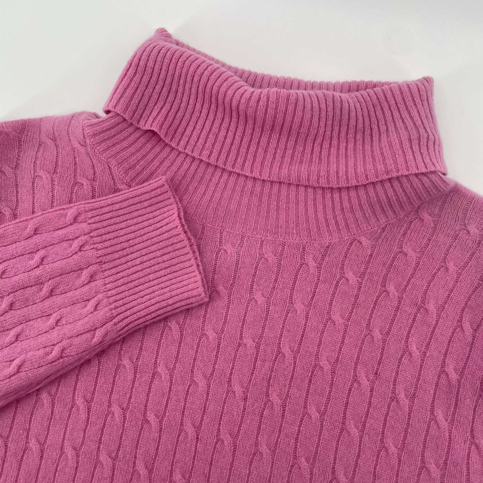 Tweeds Turtleneck Sweater Womens Xl Pink 100% Cashmere Cable Knit Pullover Top